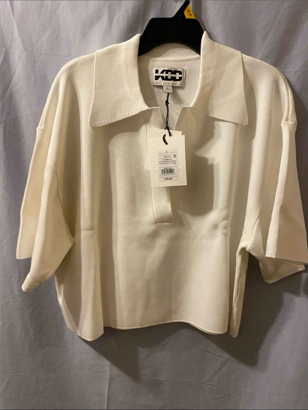 K B B Cream Short-Sleeve Cropped Polo Top